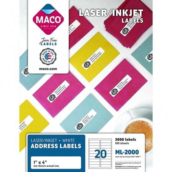 Caja de 2000 etiquetas adhesivas 1" x 4" Maco